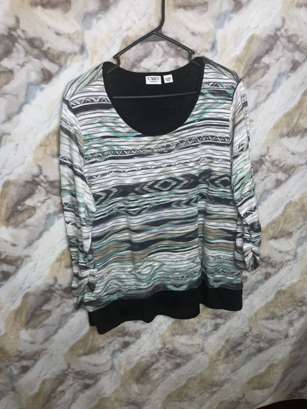 Cato Striped Aztec Pullover - Black, Teal, Gray